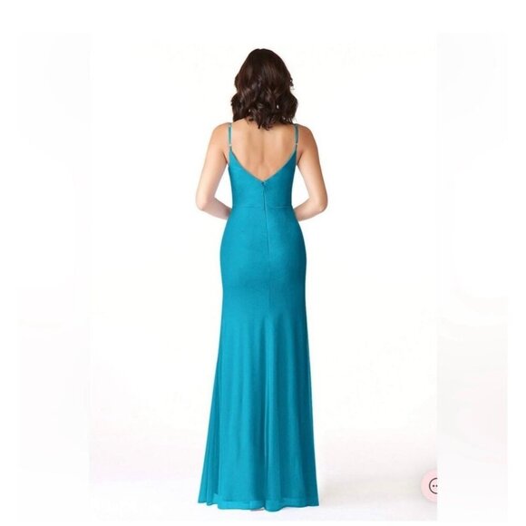 Azazie Women's Jade Blue Maxi Bridesmaid Slit Sleeveless Dress Size 6 - Picture 3 of 7